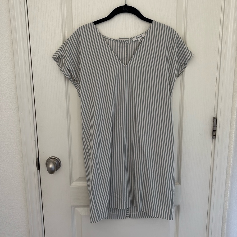 Madewell blue and white stripped dress with button detail